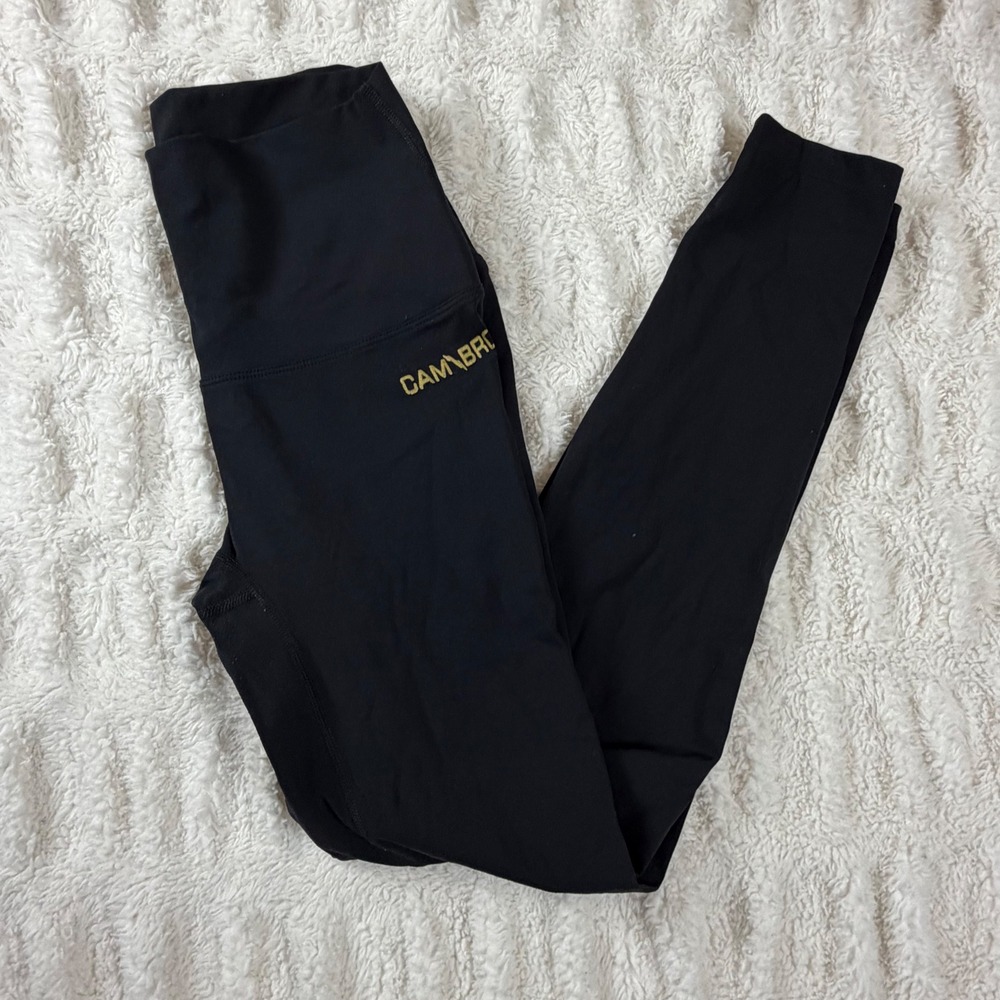 CAMBRO Womens High Waisted Athletic Leggings Black Gold Skull Logo Small